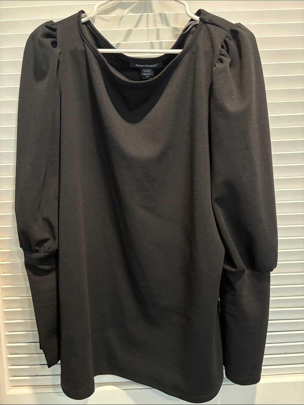 Ashley Stewart Black Long-Sleeve Puff Shoulder Shirt